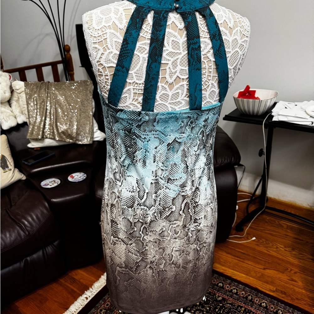 WHBM Blue and chocolate gradient snake prom Halter Midi Dress S - Picture 5 of 7
